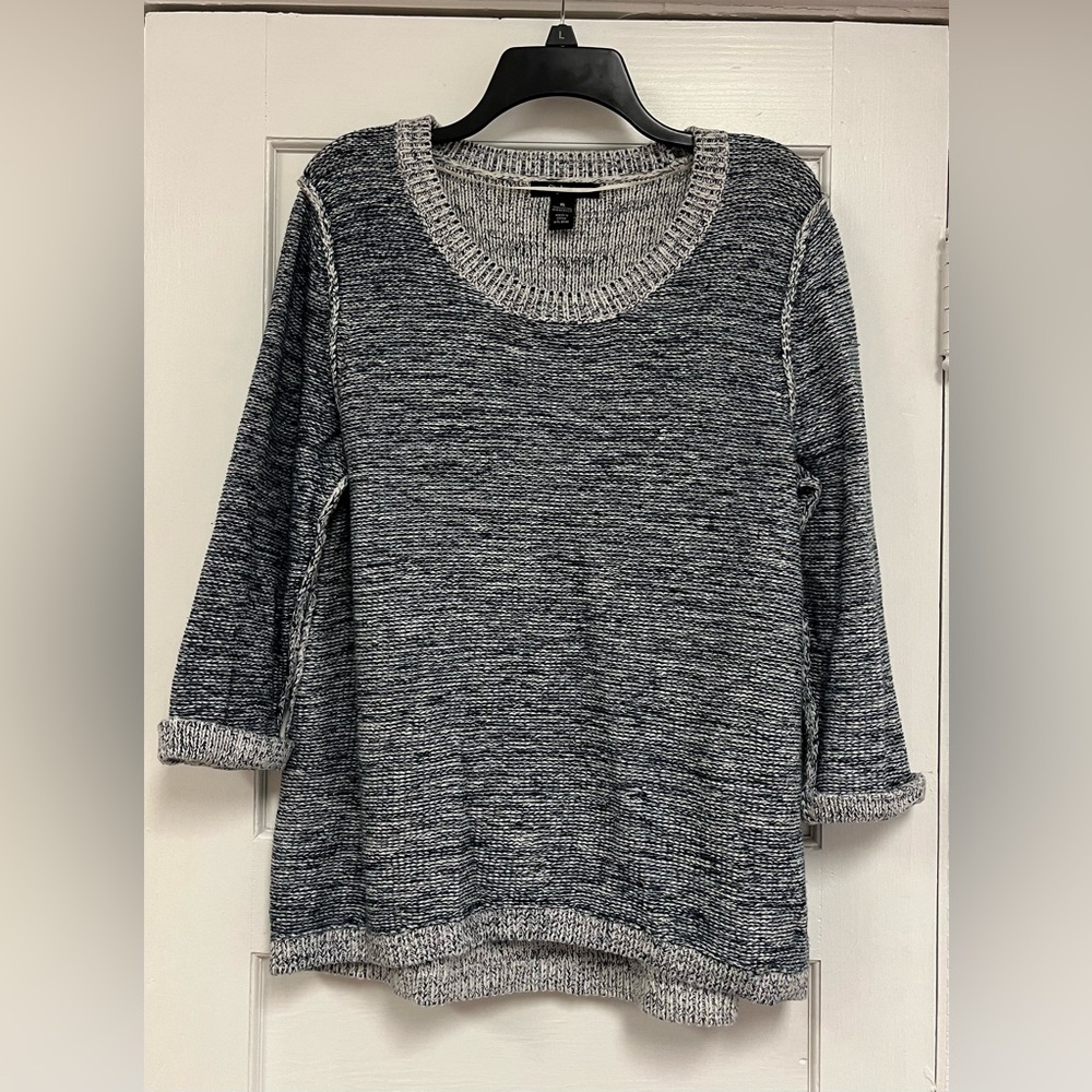 Style & Co women’s sweater cotton blend XL black, white, blue inside out Marled